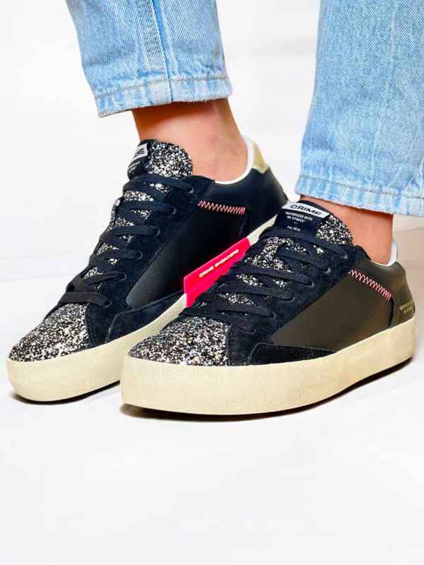 Sneakers Crime London Distressed Boujee red Noir à Paillettes pour femme
