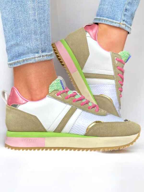Baskets Serafini Torino Green White Pink pour femme
