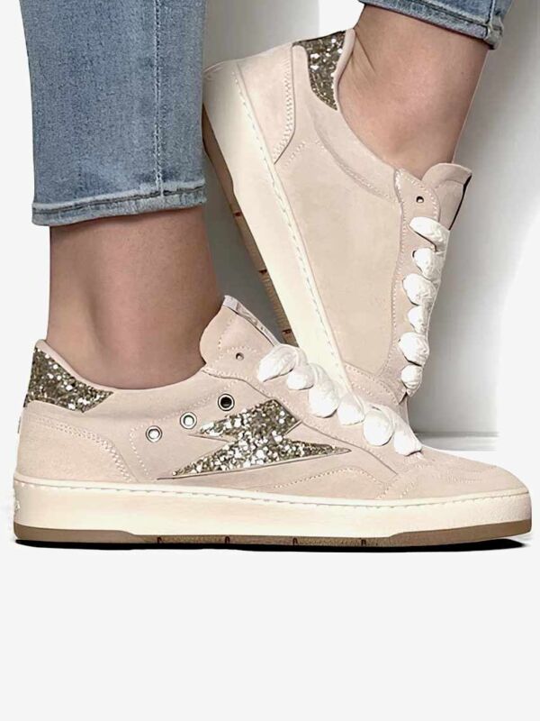 Basket Semerdjian Dany D359 – Daim Beige & Paillettes Dorées pour femme