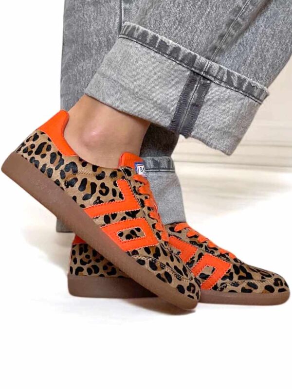 Back70 Basket Femme Cloud Leopard Orange P31 en cuir et daim