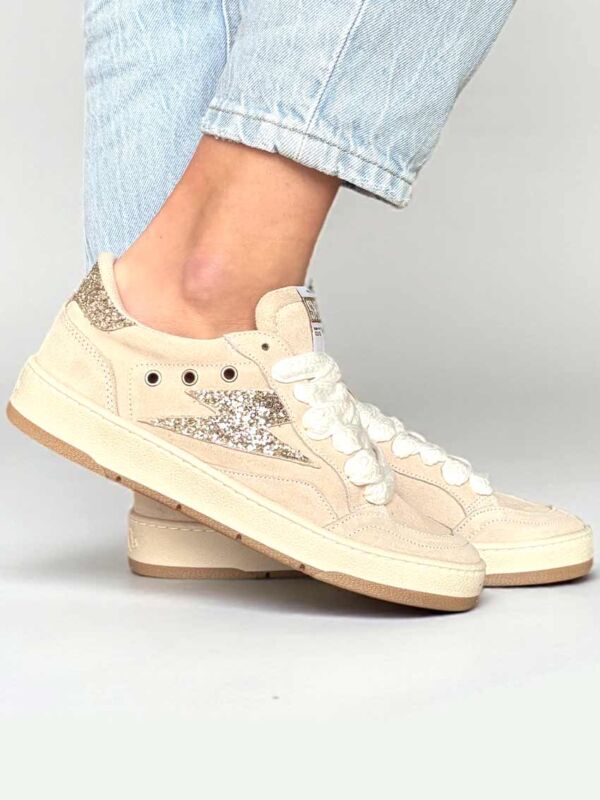 Basket Semerdjian Dany D359 – Daim Beige & Paillettes Dorées pour femme