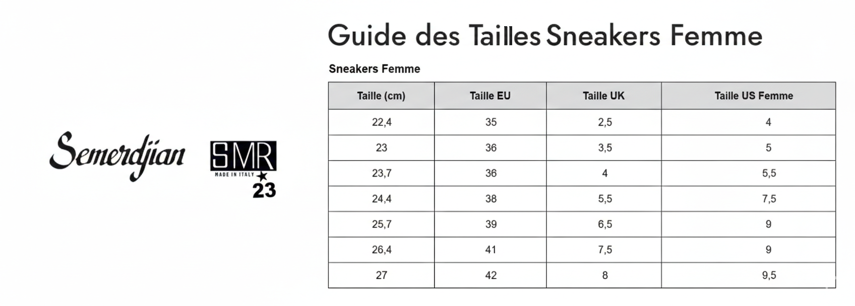 Smr Codes Guide Guide Des Tailles Semerdjian : Comment Chaussent Les Sneakers SMR 23