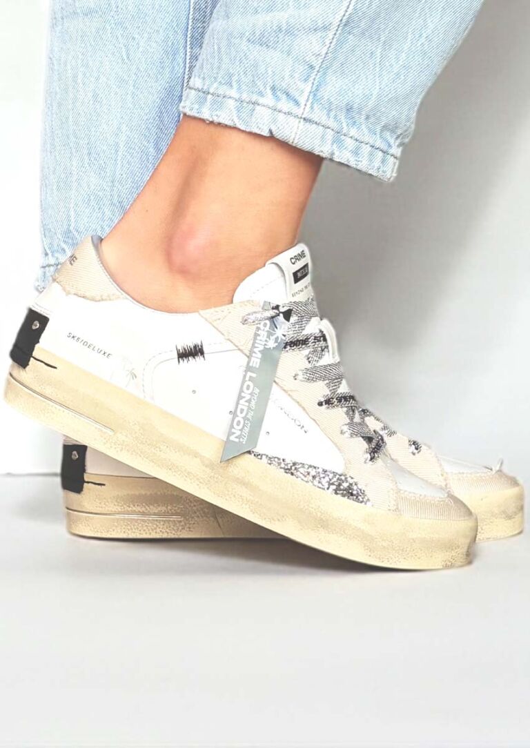 Baskets femme Crime London semelle épaisse vintage talon renforcé, modèle SK8 Desert Stardust