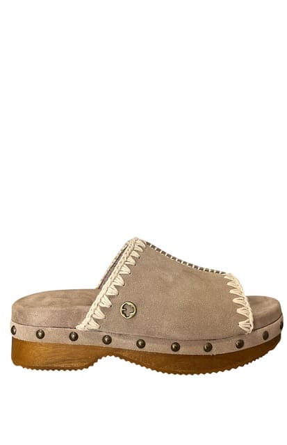 Sabot En Bois Femme Rose Sable A Talon Bas – MOU