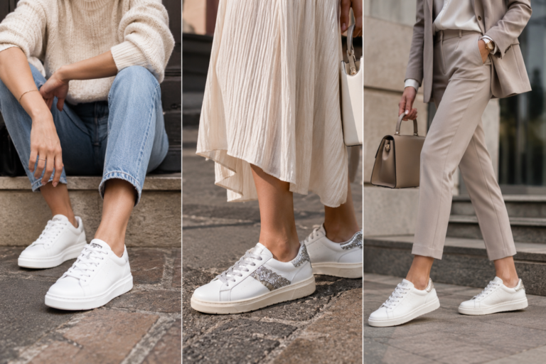 Mode urbaine tendance 2026 avec sneakers blanches