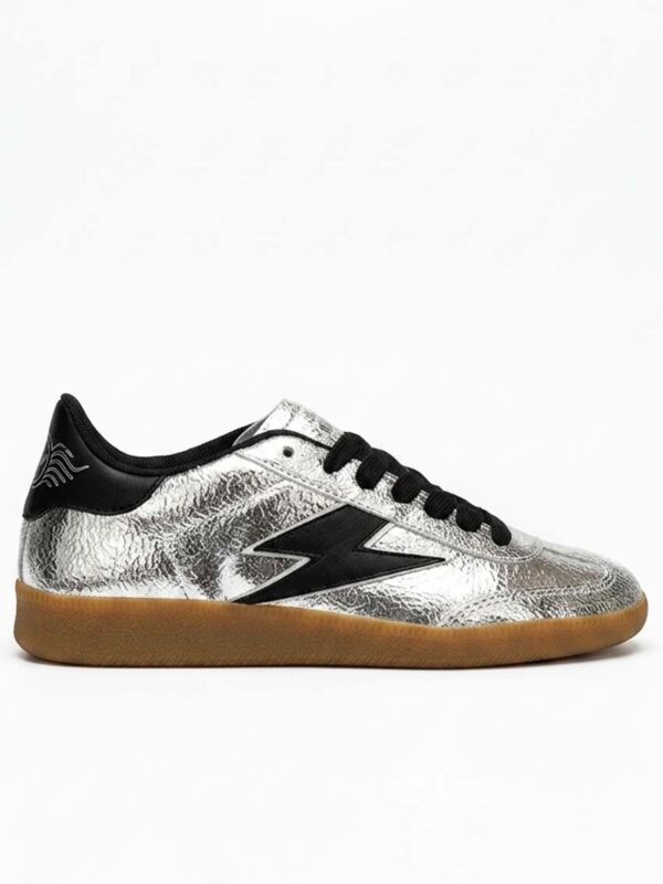 Sneakers femme Semerdjian Emily E245 en cuir argenté métallisé avec logo éclair noir et semelle gomme - Basket basse SMR23